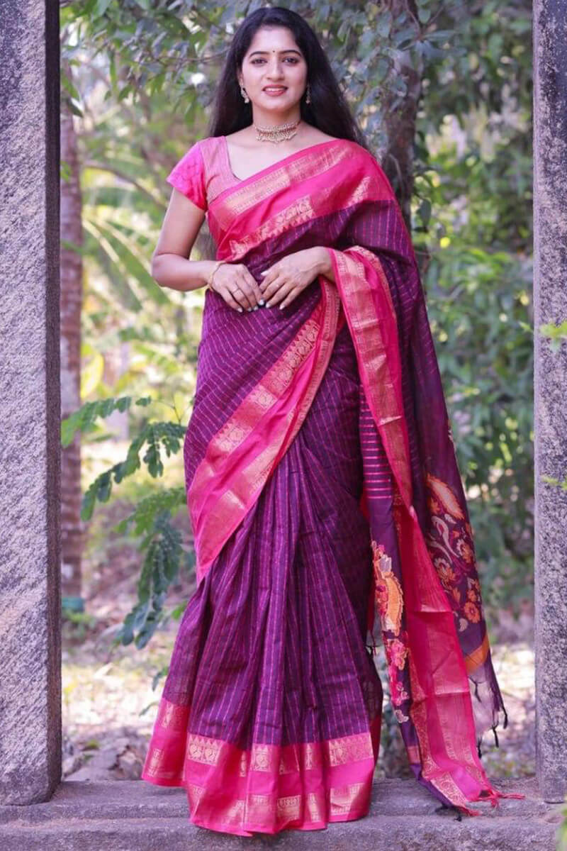 Palatinate Purple Maheshawari Cotton Silk Saree