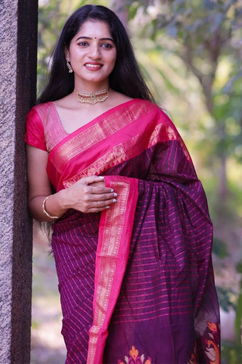 Palatinate Purple Maheshawari Cotton Silk Saree