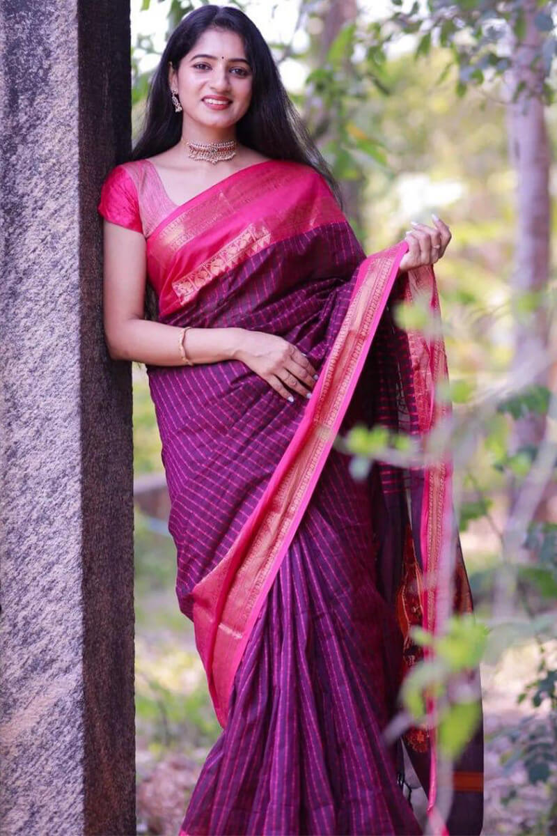 Palatinate Purple Maheshawari Cotton Silk Saree