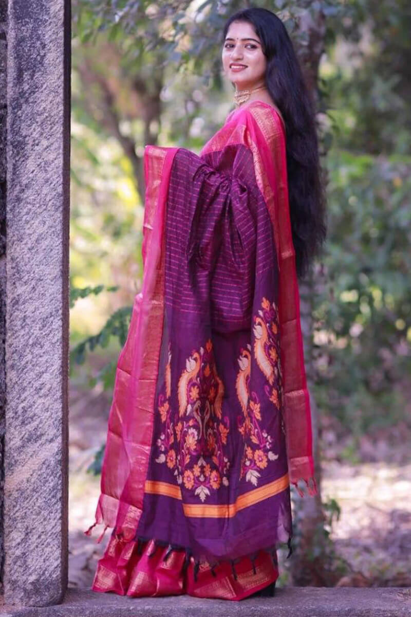 Palatinate Purple Maheshawari Cotton Silk Saree