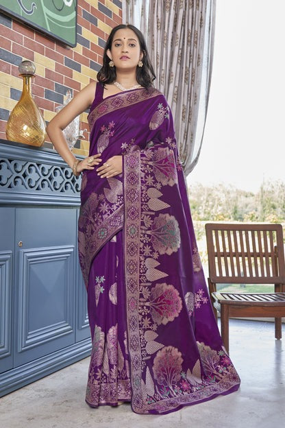Radiant Purple Soft Silk Saree With Designer Blouse Piece