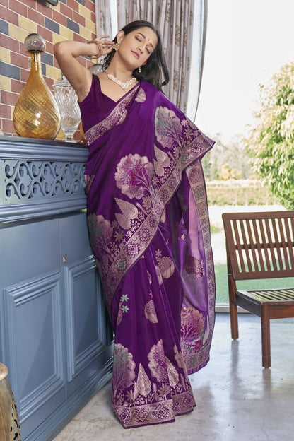 Radiant Purple Soft Silk Saree With Designer Blouse Piece