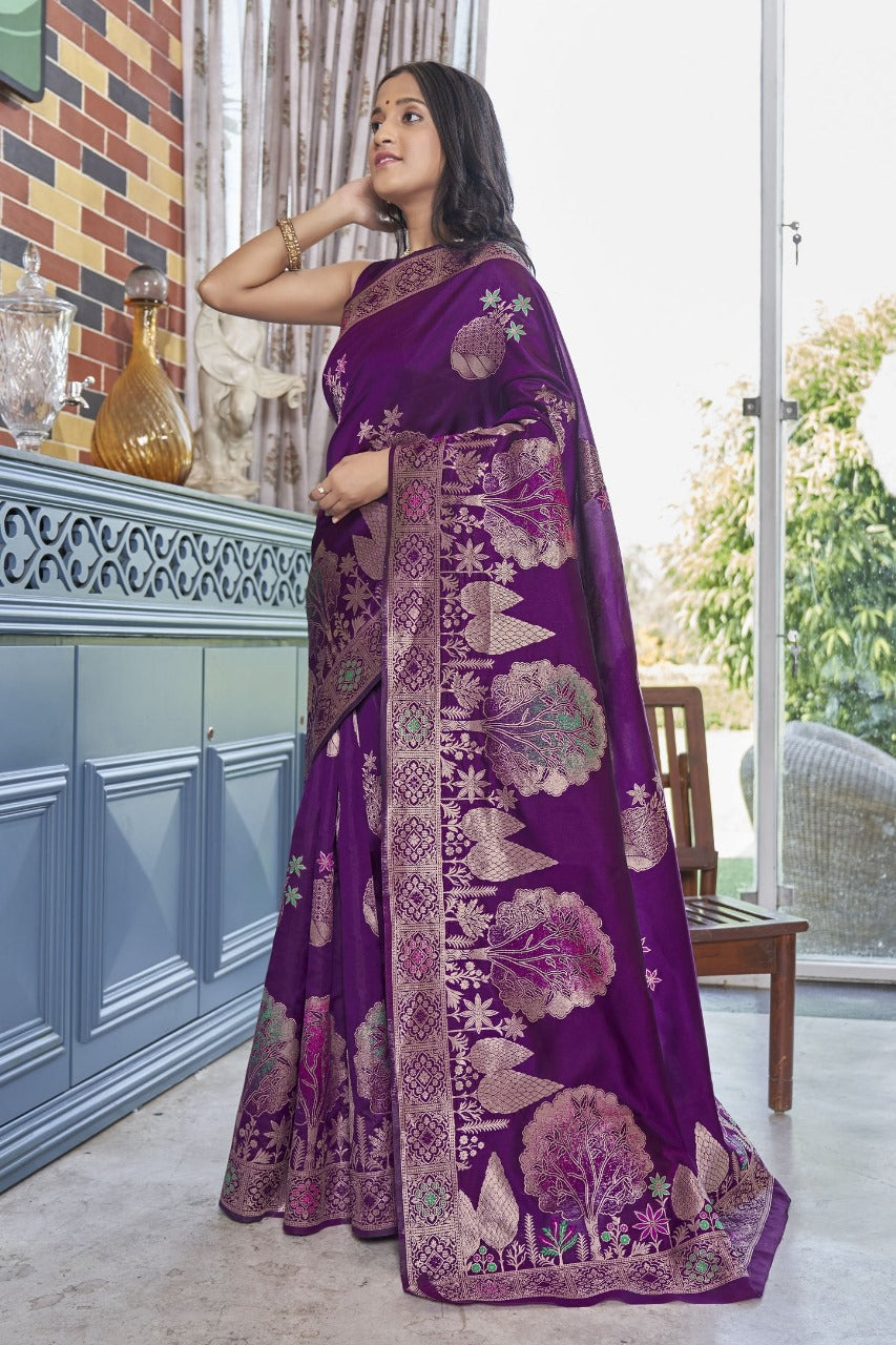 Radiant Purple Soft Silk Saree With Designer Blouse Piece