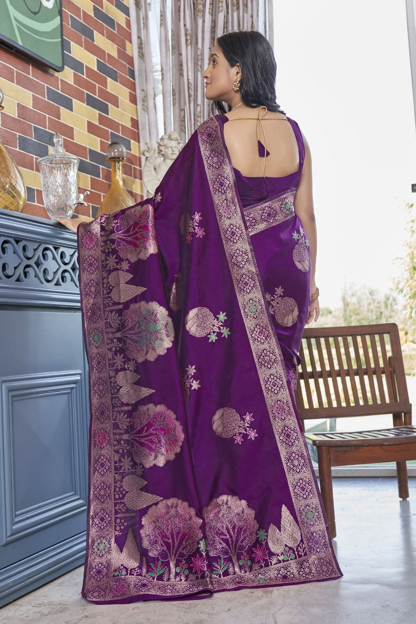 Radiant Purple Soft Silk Saree With Designer Blouse Piece