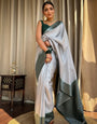 Pretty Grey Soft Silk Saree With Intricate Blouse Piece