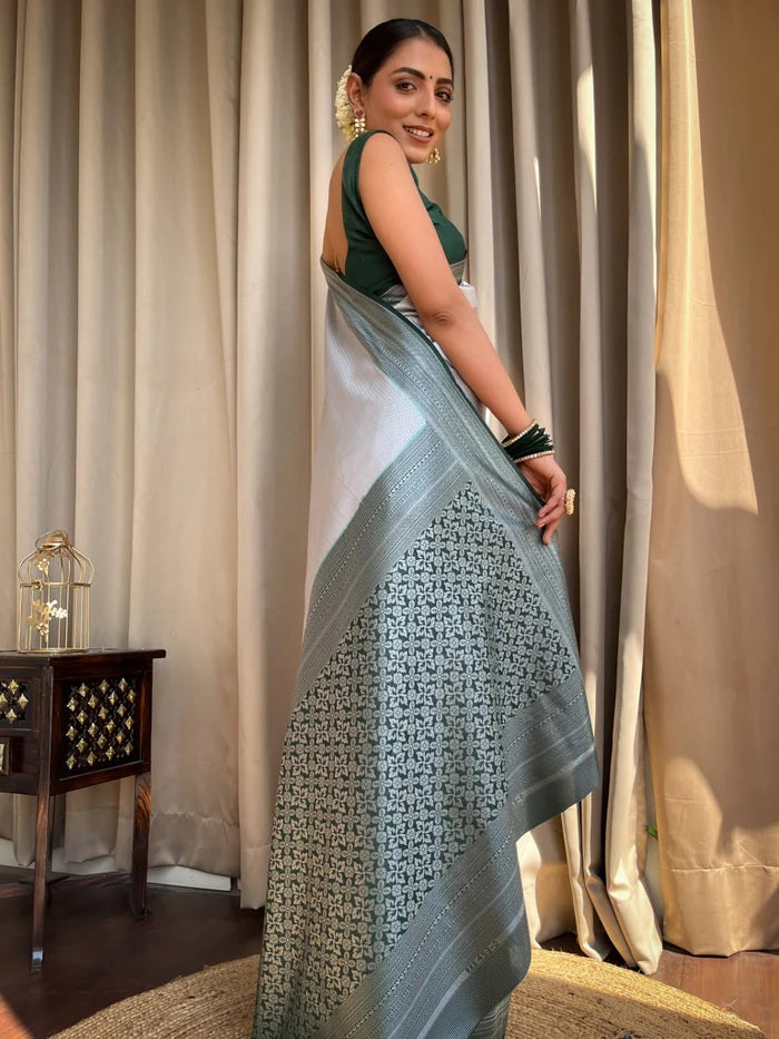 Pretty Grey Soft Silk Saree With Intricate Blouse Piece