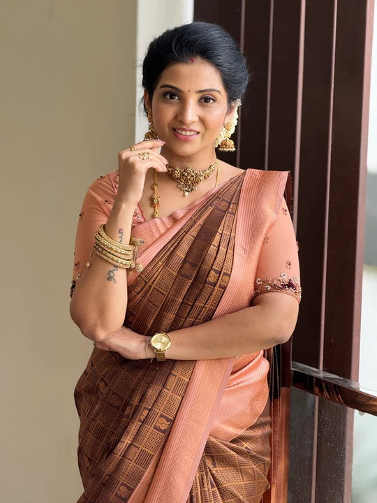 Evocative Brown Soft Silk Saree With Divine Blouse Piece