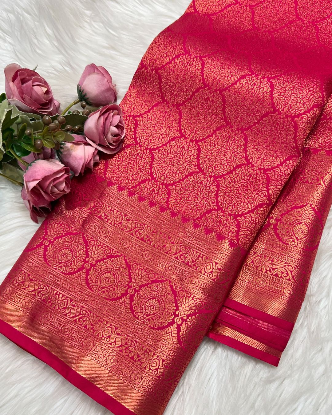 Bucolic Dark Pink Soft Banarasi Silk Saree With Elision Blouse Piece