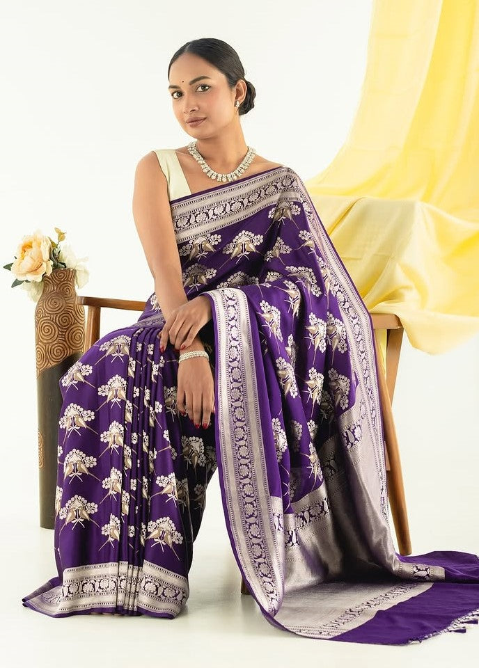Glittering Purple Soft Silk Saree With Winsome Blouse Piece