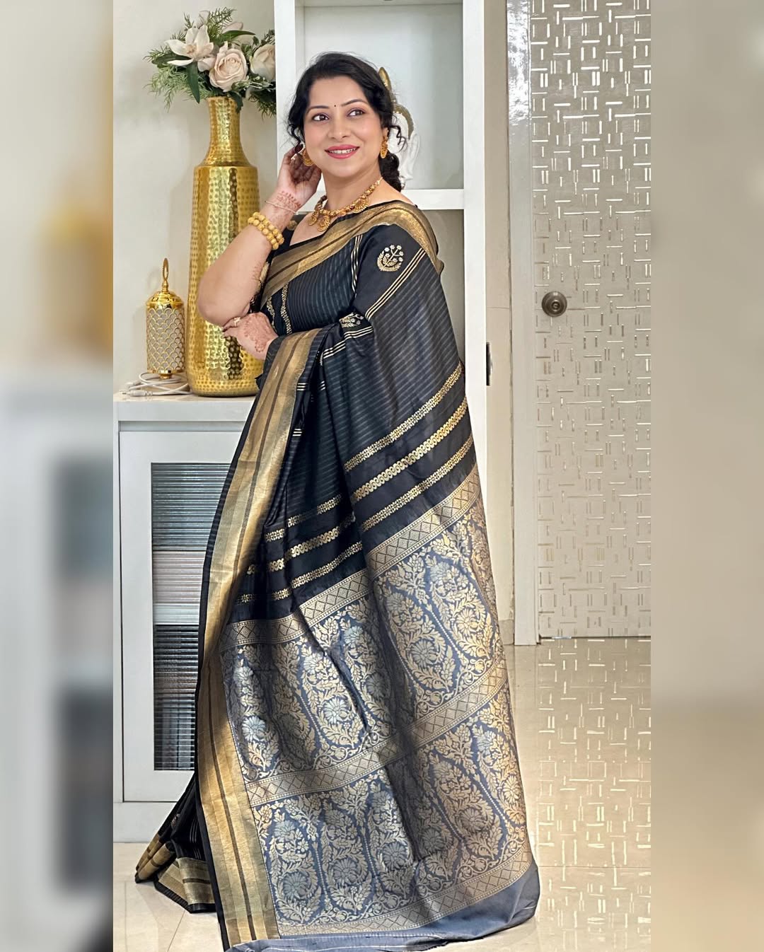 Ineffable Black Soft Silk Saree With Embellished Blouse Piece