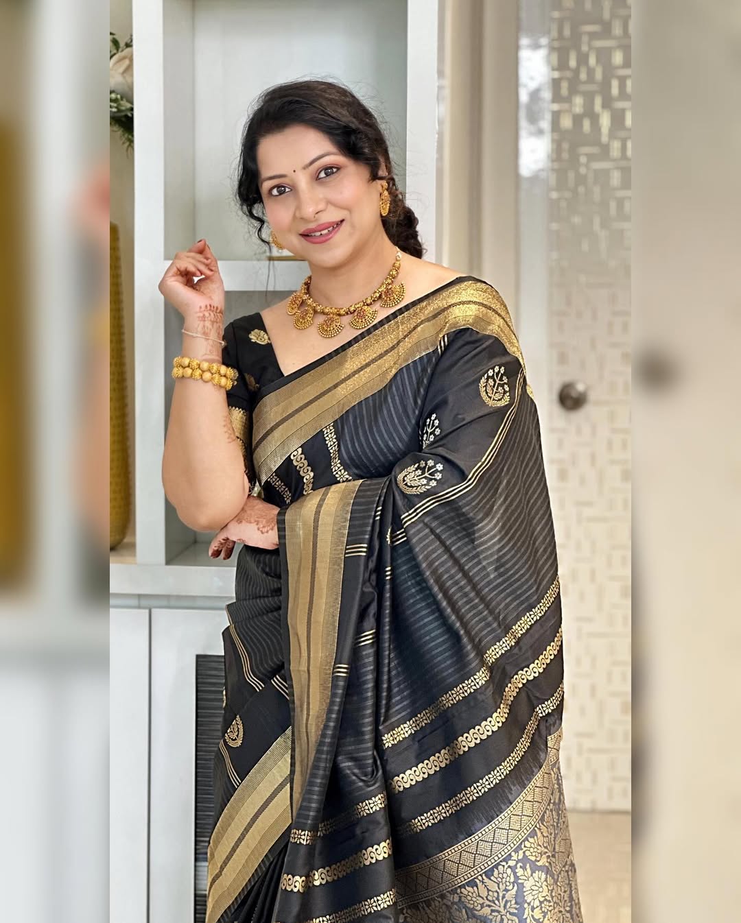 Ineffable Black Soft Silk Saree With Embellished Blouse Piece