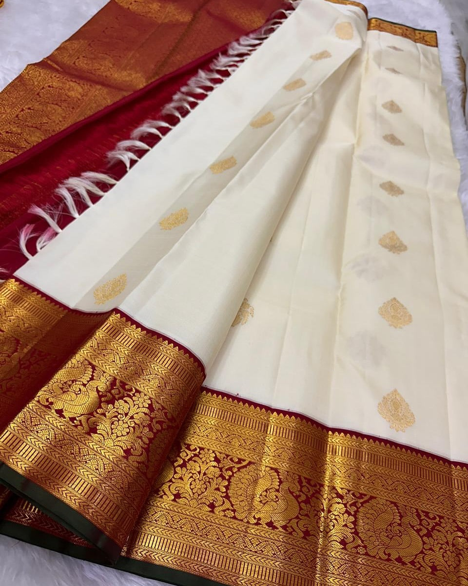 Radiant Beige Soft Silk Saree With Whimsical Blouse Piece