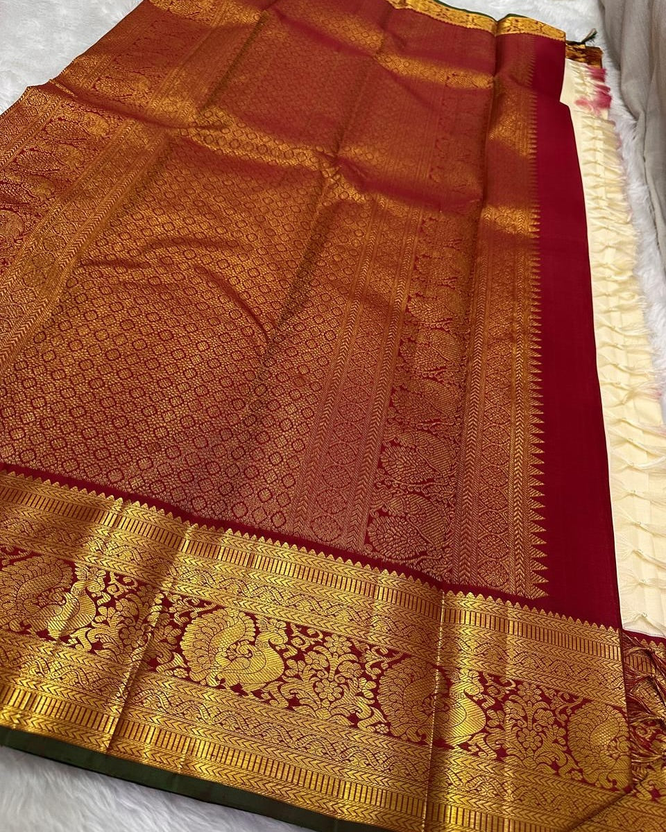 Radiant Beige Soft Silk Saree With Whimsical Blouse Piece
