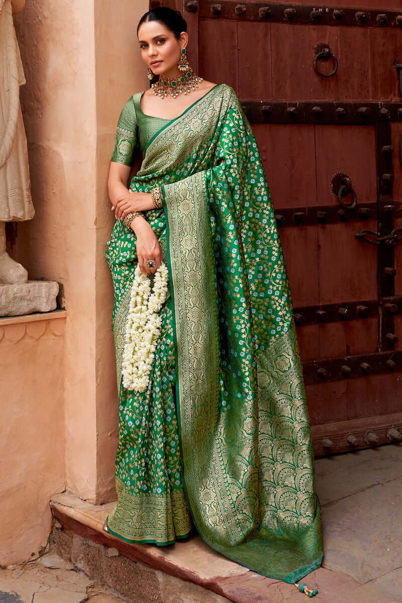 Ethereal Green Soft Silk Saree With Dulcet Blouse Piece