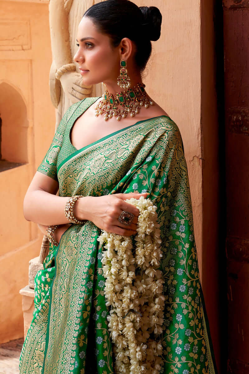 Ethereal Green Soft Silk Saree With Dulcet Blouse Piece