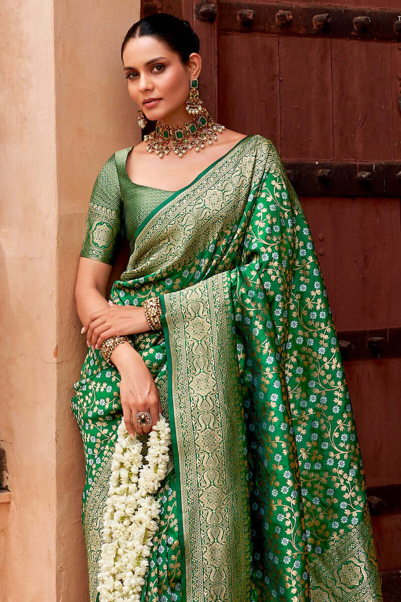 Ethereal Green Soft Silk Saree With Dulcet Blouse Piece
