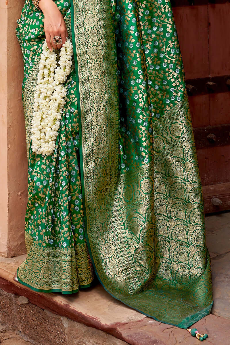 Ethereal Green Soft Silk Saree With Dulcet Blouse Piece