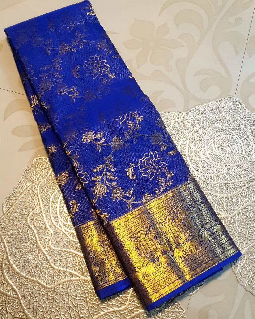 Fantabulous Royal Blue Soft Banarasi Silk Saree With Ratatouille Blouse Piece