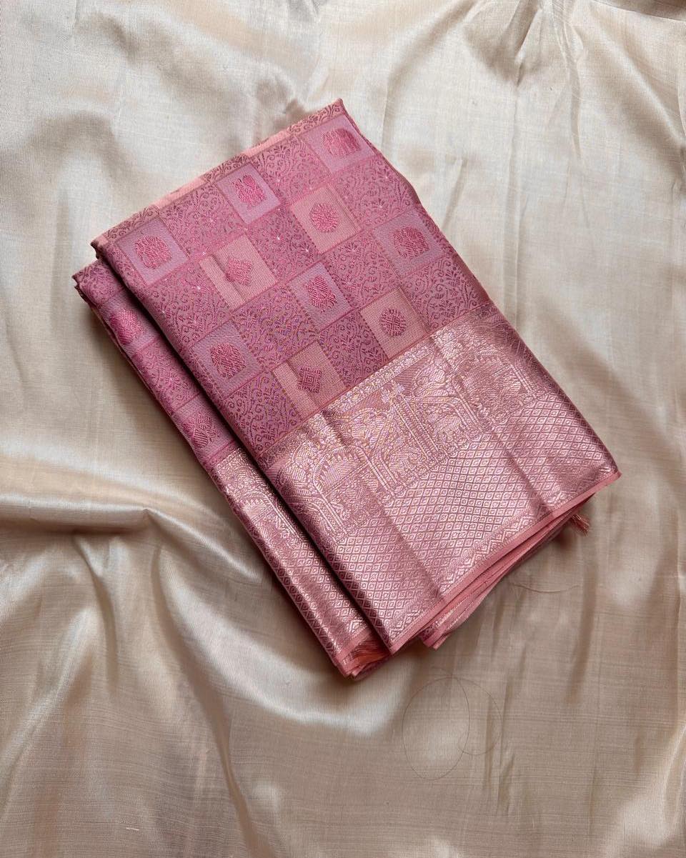 Exuberant Baby Pink Soft Silk Saree With Eloquence Blouse Piece