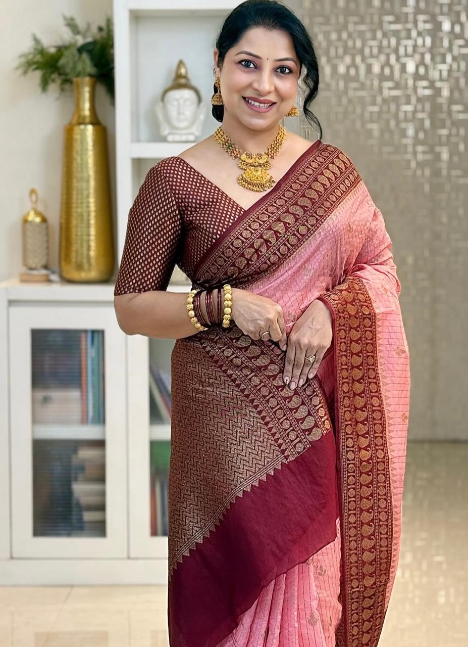 Exuberant Pink Soft Silk Saree With Epiphany Blouse Piece
