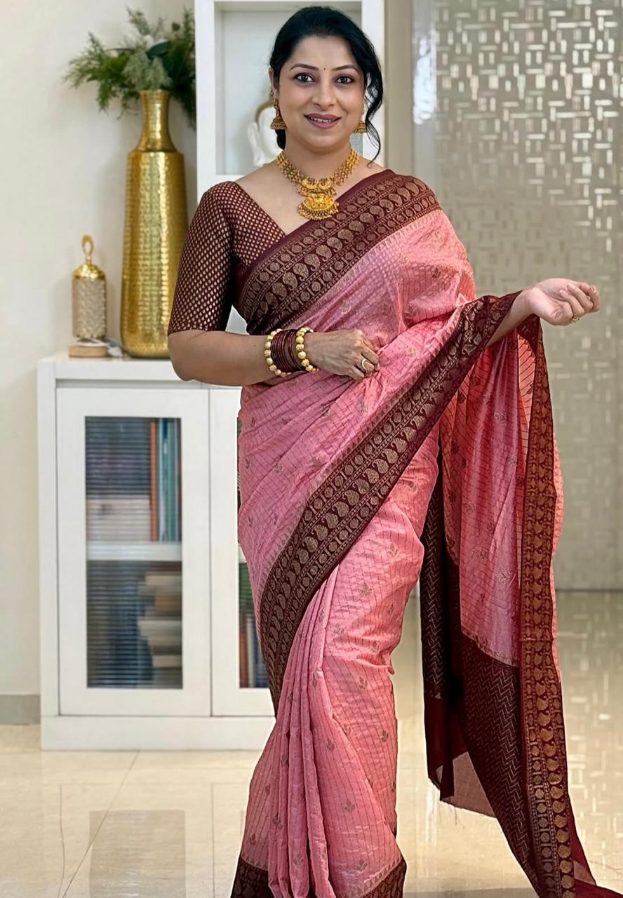 Exuberant Pink Soft Silk Saree With Epiphany Blouse Piece