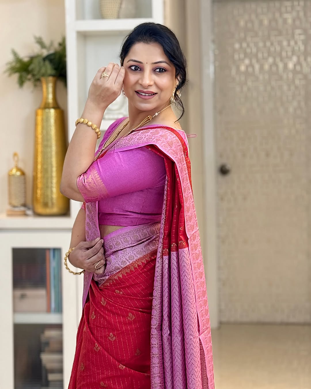 Vibrant Red Soft Silk Saree With Embellished Blouse Piece