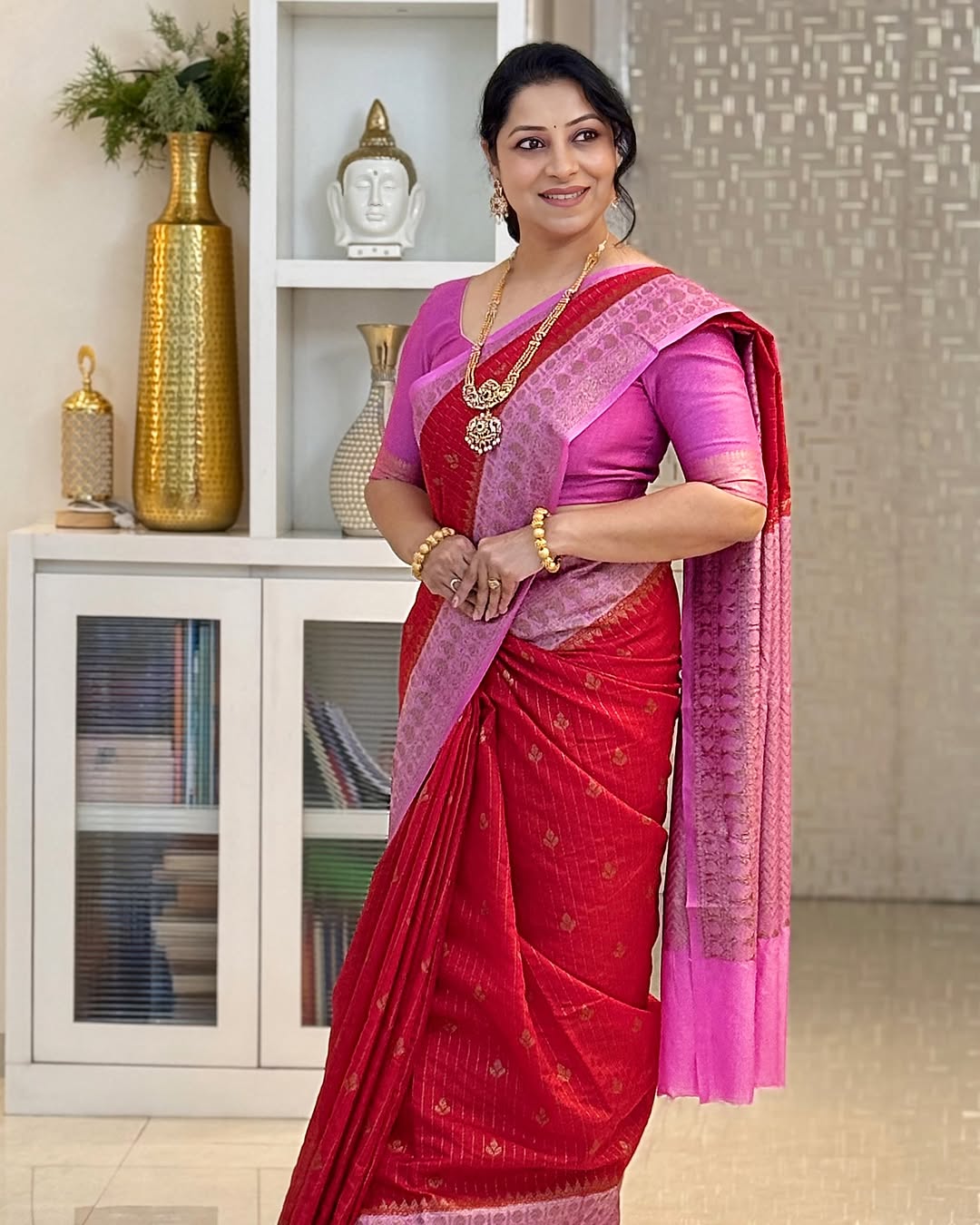 Vibrant Red Soft Silk Saree With Embellished Blouse Piece