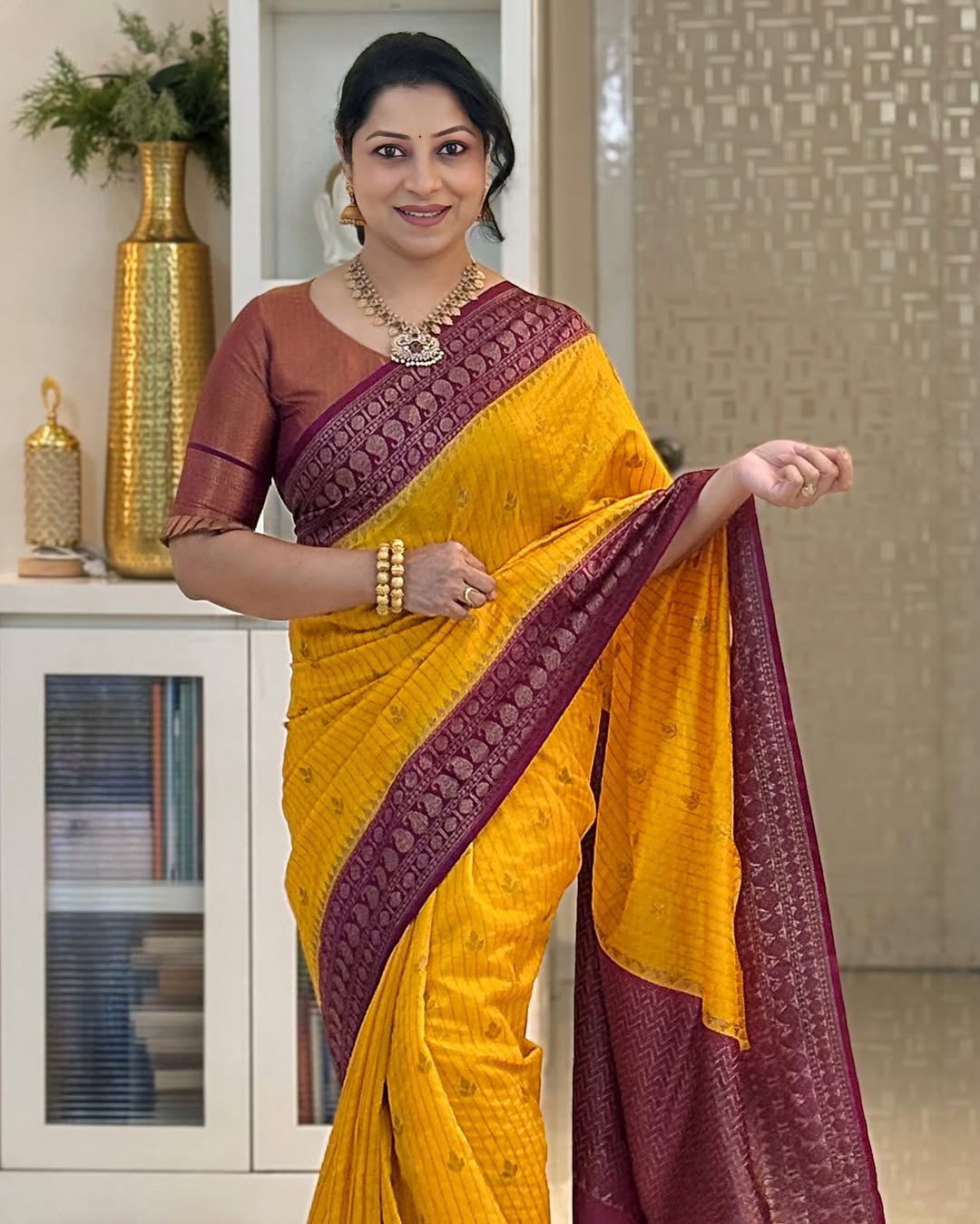 Nemesis Yellow Soft Silk Saree With Seraphic Blouse Piece
