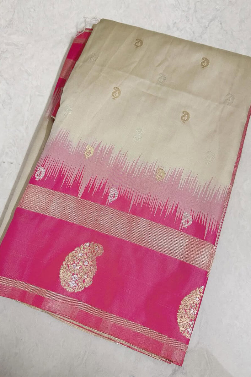 Devastating Biege Soft Silk Saree With Exemplary Blouse Piece