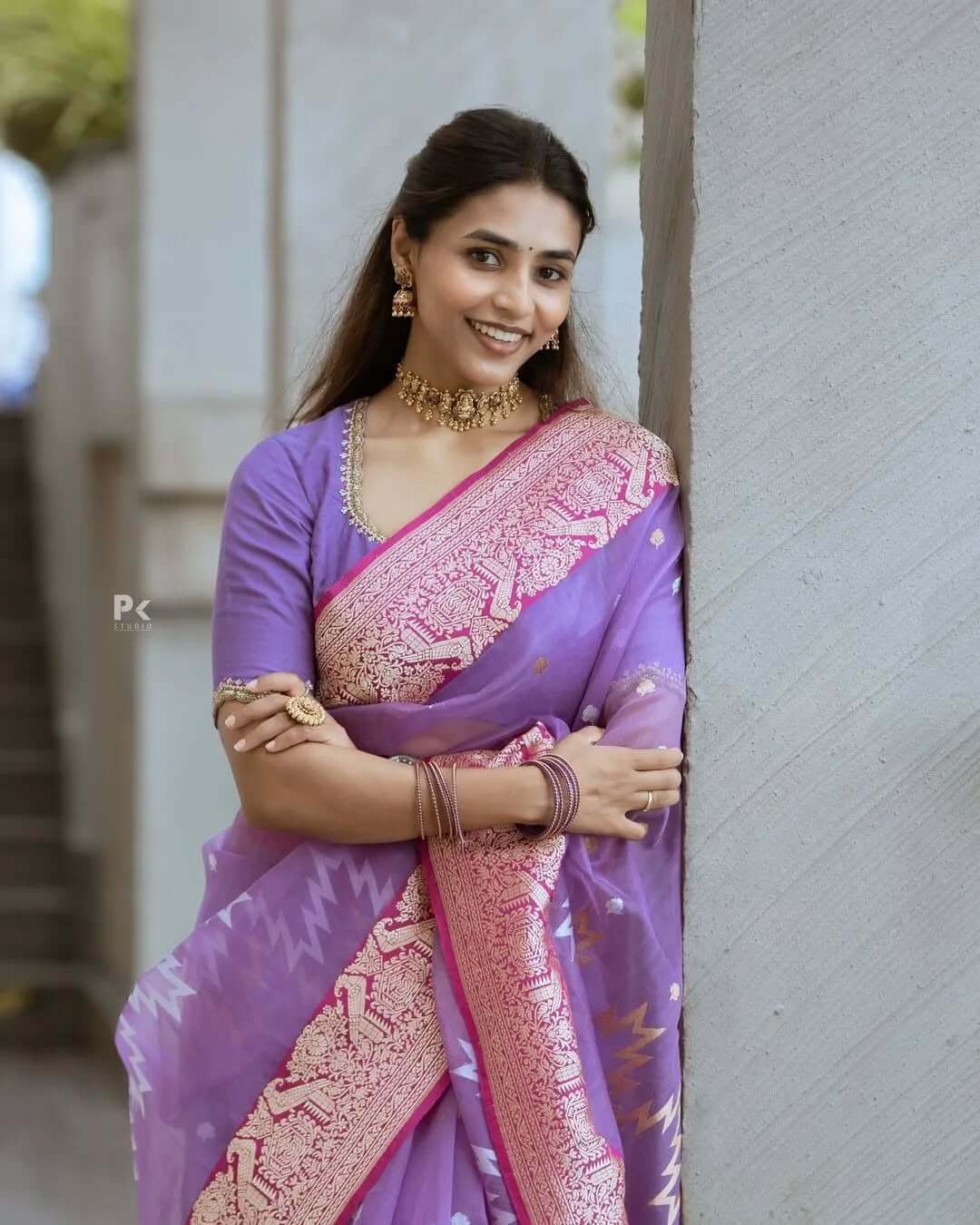 Enchanting Lavender Cotton Silk Saree With Vibrant Blouse Piece