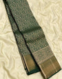 Piquant Dark Green Soft Banarasi Silk Saree With Blooming Blouse Piece