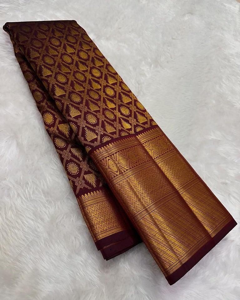 Nectarous Wine Soft Banarasi Silk Saree With Preferable Blouse Piece