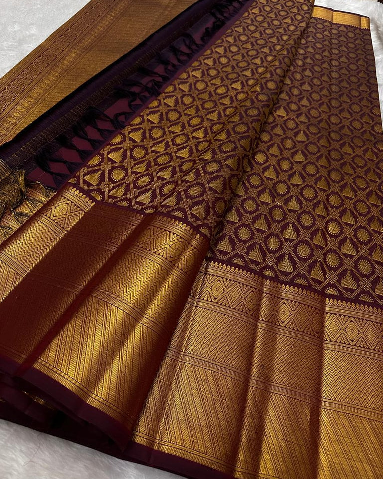 Nectarous Wine Soft Banarasi Silk Saree With Preferable Blouse Piece