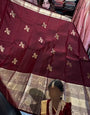 Appealing Wine Soft Banarasi Silk Saree With Grandiose Blouse Piece
