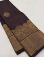 Ravishing Brown Soft Banarasi Silk Saree With Gorgeous Blouse Piece