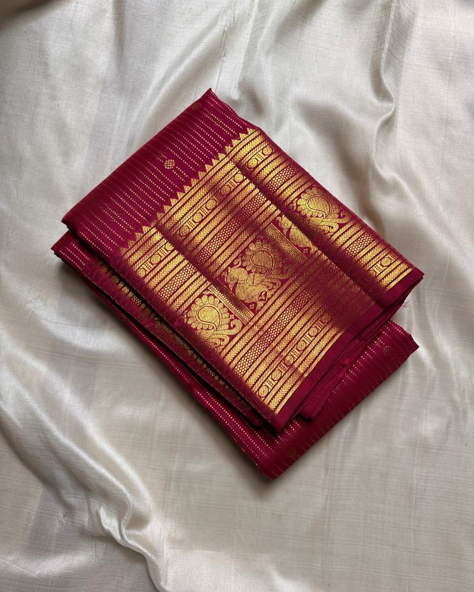 Fairytale Dark Pink Soft Banarasi Silk Saree With Demanding Blouse Piece
