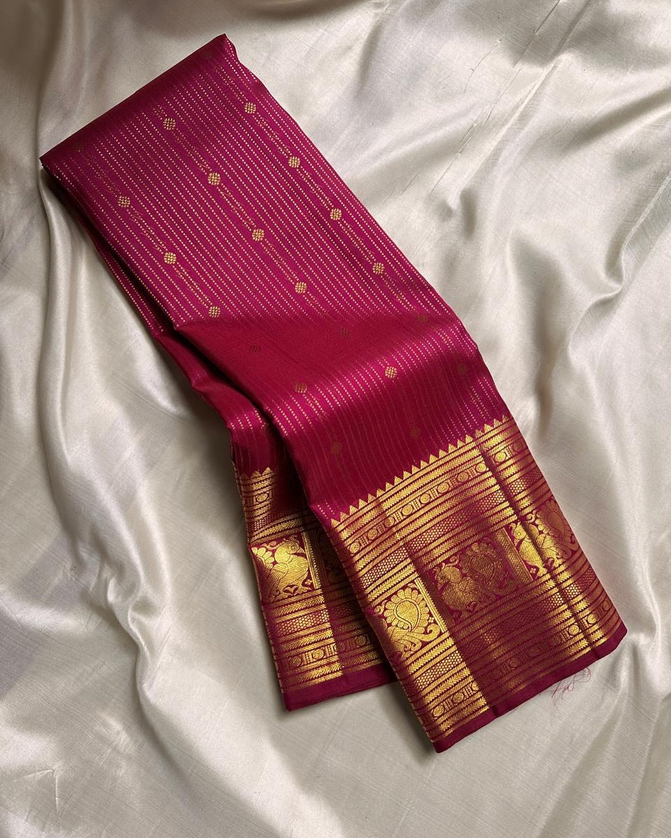 Fairytale Dark Pink Soft Banarasi Silk Saree With Demanding Blouse Piece