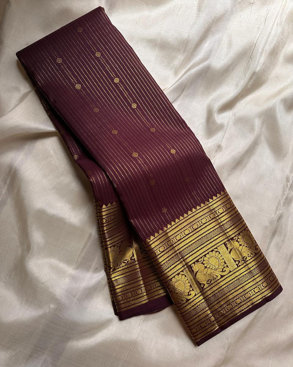 Beguiling Wine Soft Banarasi Silk Saree With Classy Blouse Piece