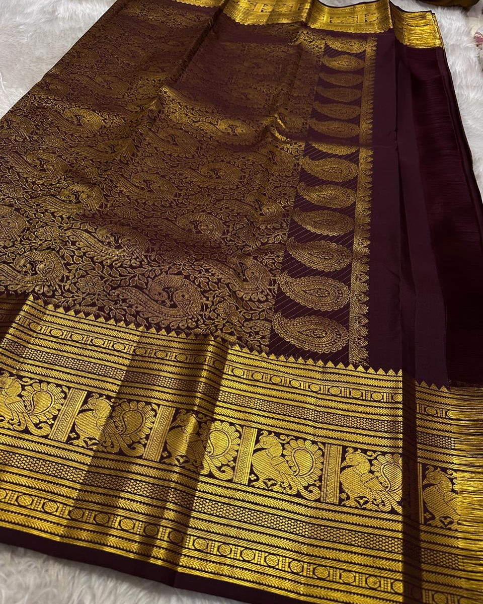 Beguiling Wine Soft Banarasi Silk Saree With Classy Blouse Piece