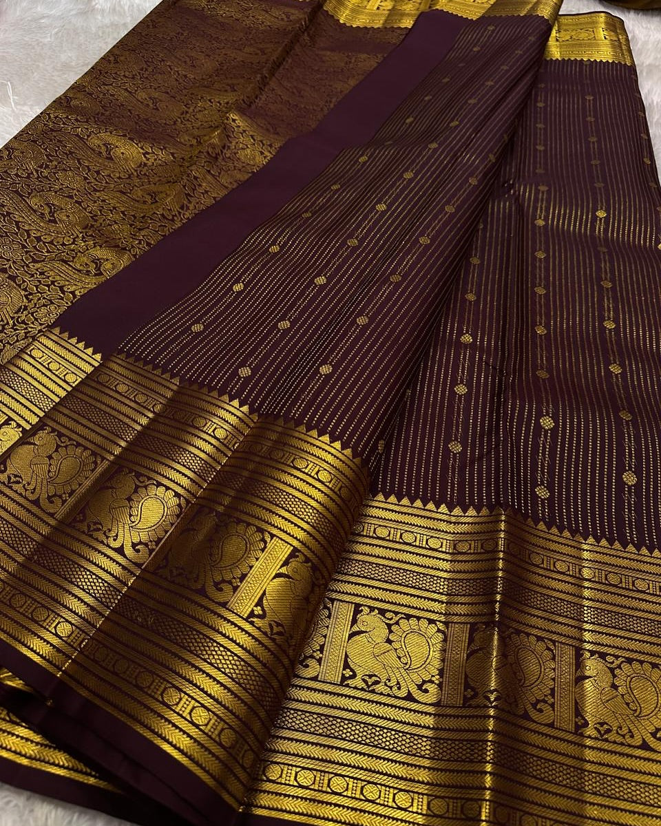 Beguiling Wine Soft Banarasi Silk Saree With Classy Blouse Piece