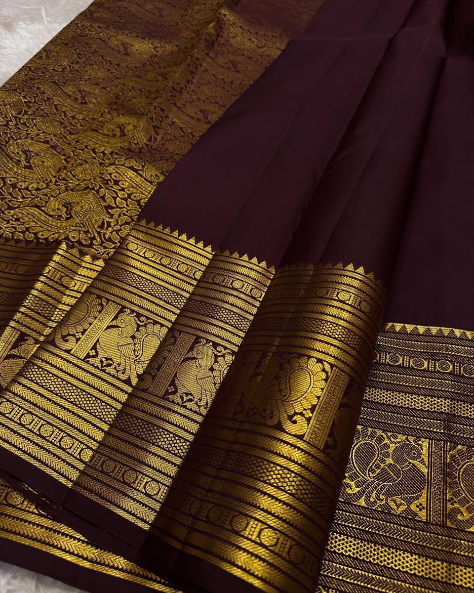 Beguiling Wine Soft Banarasi Silk Saree With Classy Blouse Piece