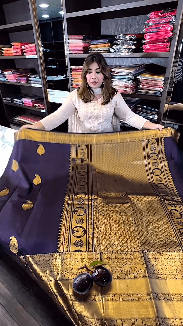 Snappy Purple Soft Banarasi Silk Saree With Blissful Blouse Piece
