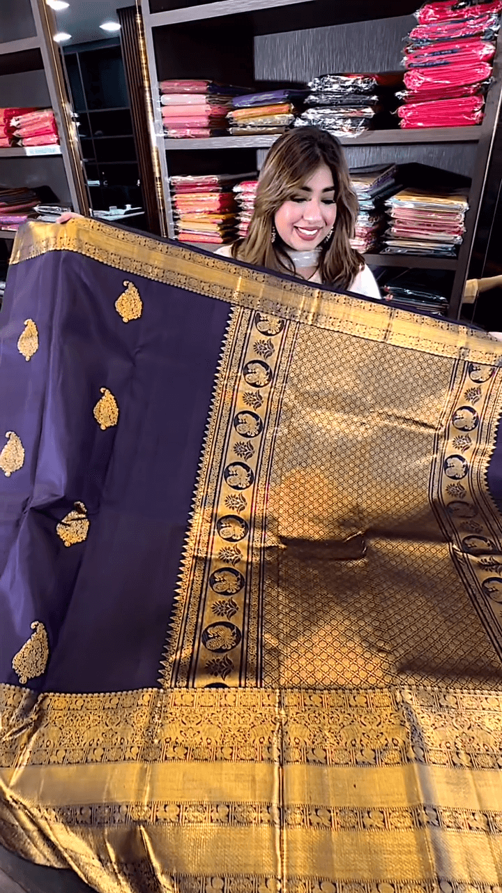 Snappy Purple Soft Banarasi Silk Saree With Blissful Blouse Piece
