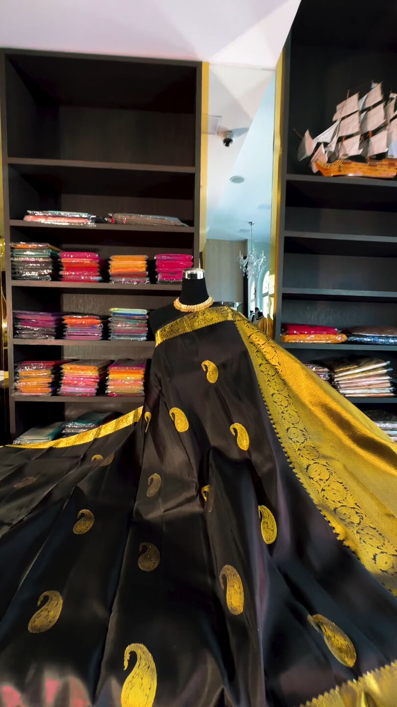 Serendipity Black Soft Banarasi Silk Saree With Adorable Blouse Piece