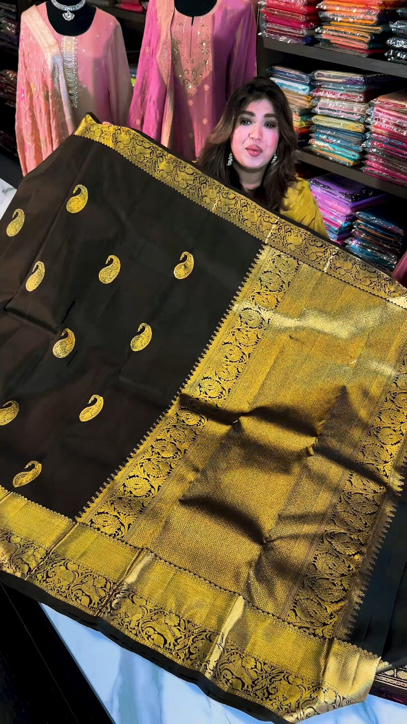 Serendipity Black Soft Banarasi Silk Saree With Adorable Blouse Piece