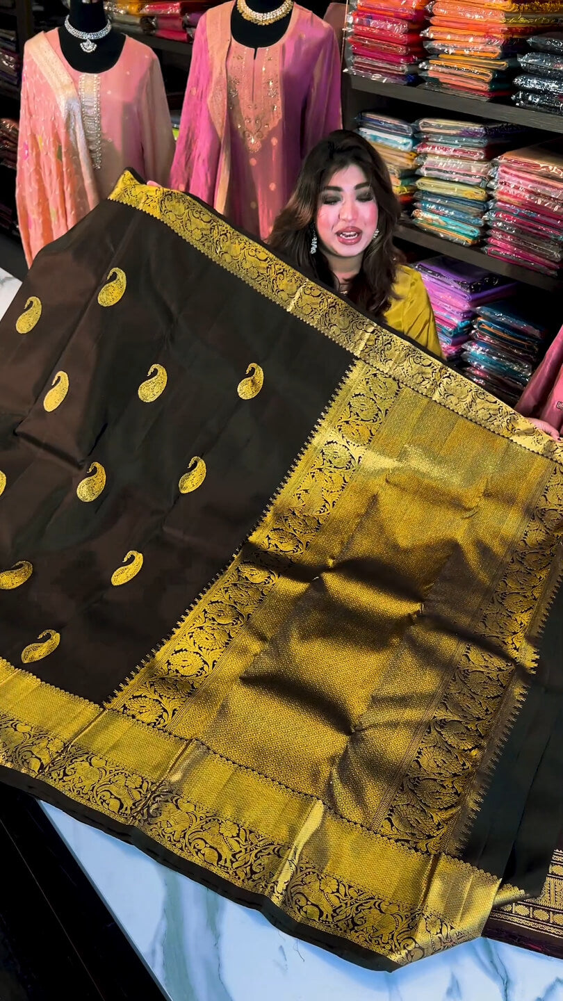 Serendipity Black Soft Banarasi Silk Saree With Adorable Blouse Piece