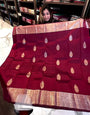 Ephemeral Wine Soft Banarasi Silk Saree With Extraordinary Blouse Piece