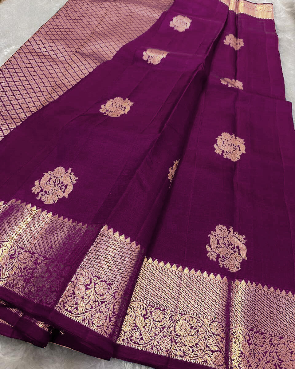 Ethnic Purple Soft Banarasi Silk Saree With Flattering Blouse Piece