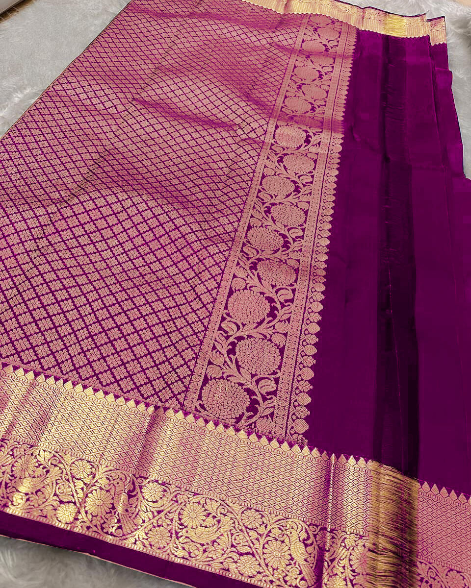Ethnic Purple Soft Banarasi Silk Saree With Flattering Blouse Piece