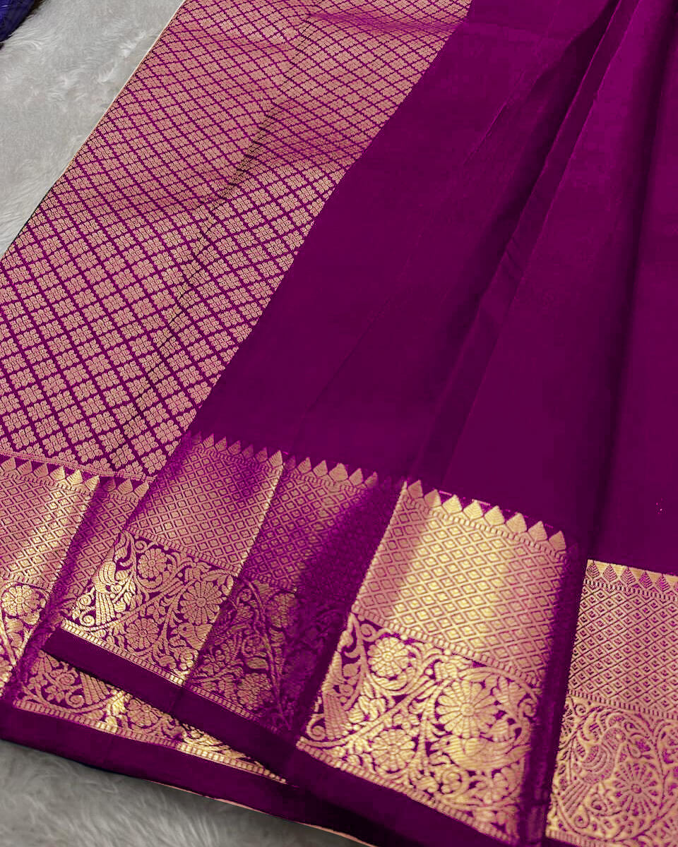 Ethnic Purple Soft Banarasi Silk Saree With Flattering Blouse Piece